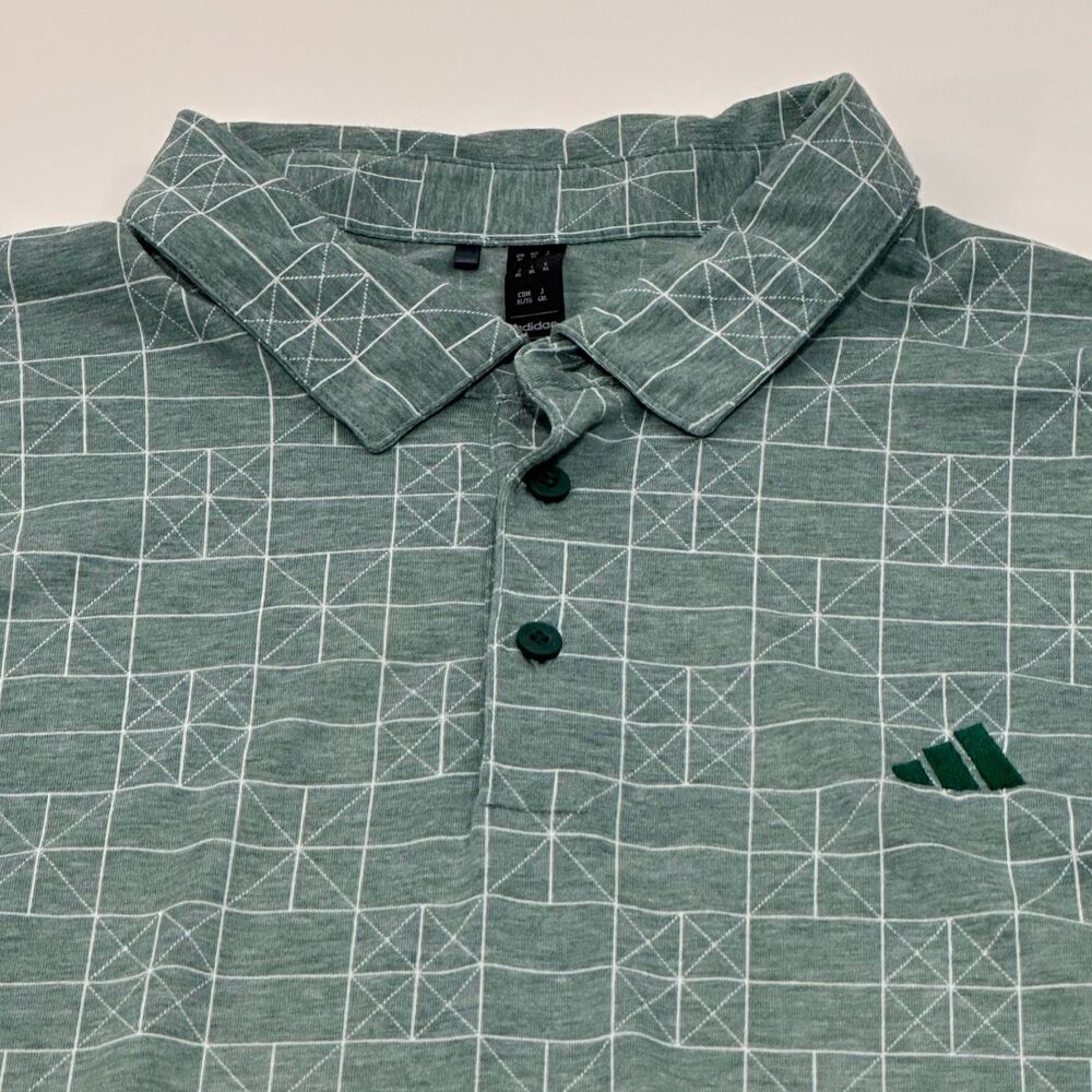 Adidas Men's Polo Shirt Green Geometric Print Size XL